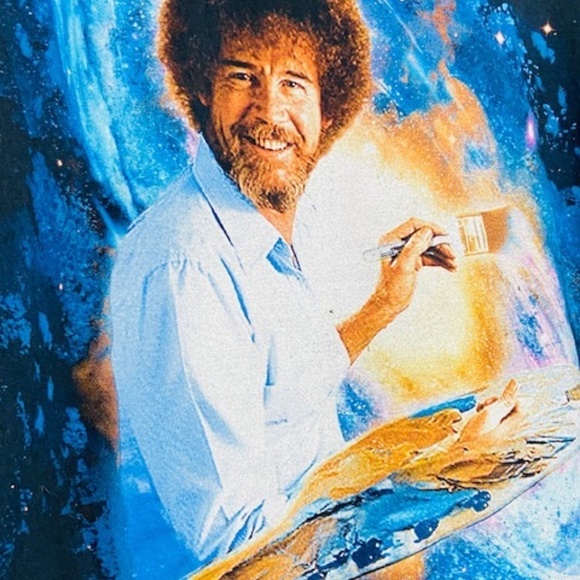 BOB ROSS Men's Black Blue Space Painting Graphic Print T-Shirt Size Small - Picture 3 of 4